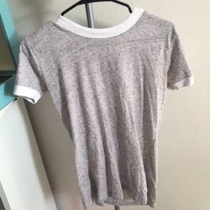 gray, pink t-shirt